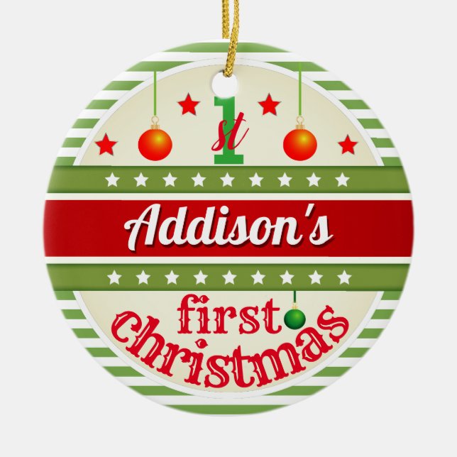Röd vit Grönt / Ditt Baby 1st Första jul Julgransprydnad Keramik (Framsidan)