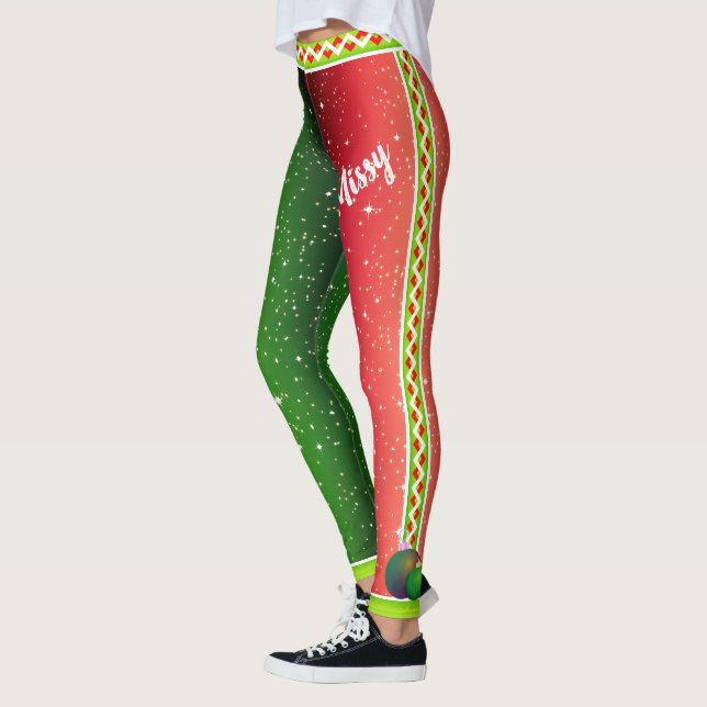 Röd vit Grönt/ditt namn/två tonårshelg Leggings (Vänster)