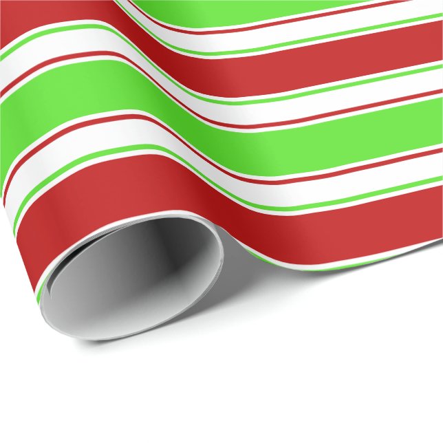 Röd, vit, Grönt Färgad jul Linjer Presentpapper (Rullad Hörn)