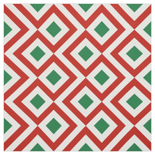 Röd, vit, Grönt Geometric Mönster Tyg (Provkarta)