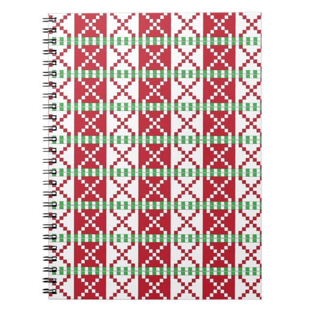 Röd, vit, grönt Latvian Latgale Ethnic Folart Anteckningsbok (Framsidan)