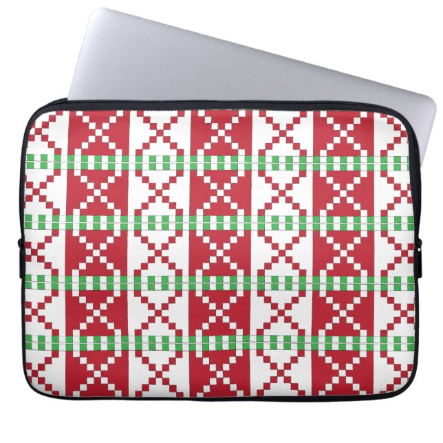 Röd, vit, grönt Latvian Latgale Ethnic Folart Laptop Fodral (Framsidan)