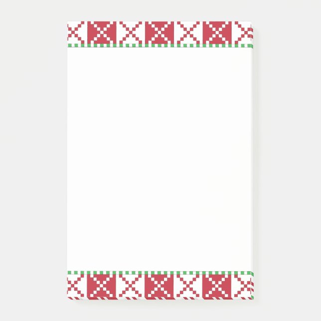 Röd, vit, grönt Latvian Latgale Ethnic Folart Post-it Block (Framsida)