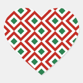 Röd, vit, Grönt Meander Hjärtformat Klistermärke