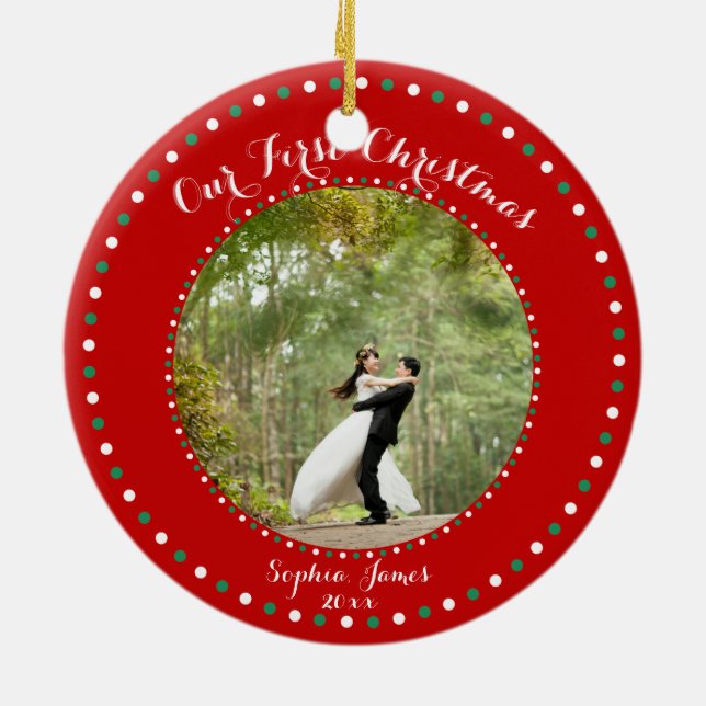 Röd vit Grönt vår första julprydnad Julgransprydnad Keramik (Baksidan)