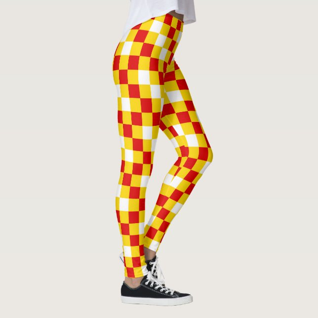 Röd Vit Gul Rutig Mönsterdesign  Leggings (Höger)