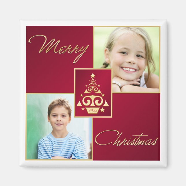 Röd, vit, Guld Julgran fotodomän Magnet (Framsidan)