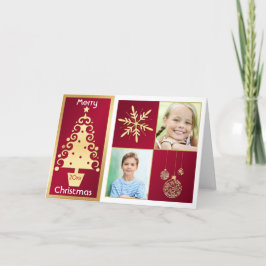 Röd, vit, Guld Julgran-julkort Helgkort