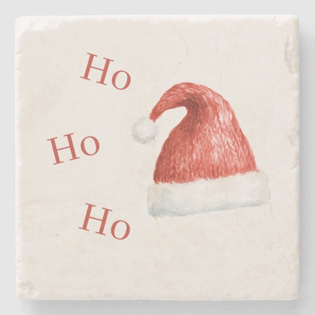 Röd Vit Ho Ho Ho Tomte Hatt Stenunderlägg (Framsidan)