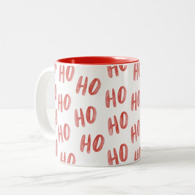 Röd Vit Ho Ho Ho Två-Tonad Mugg (Framsida vänster)