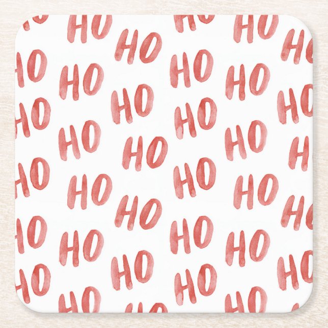 Röd Vit Ho Ho Ho Underlägg Papper Kvadrat (Framsidan)