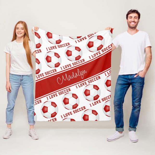 röd vit I kärlek-fotbolls text mönster Fleecefilt (På plats)