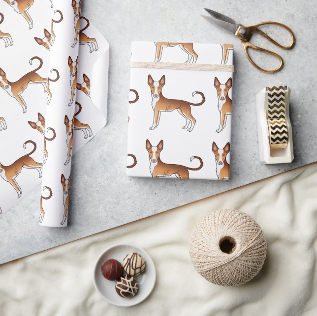 Röd & Vit Ibehund Hundmönster Presentpapper (Hantverk)