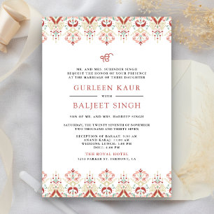 Röd vit Ikat Anand Karaj Sikh-bröllop Inbjudningar