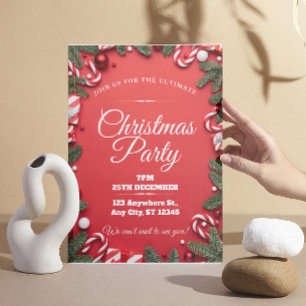 Röd & vit inbjudan till julfest