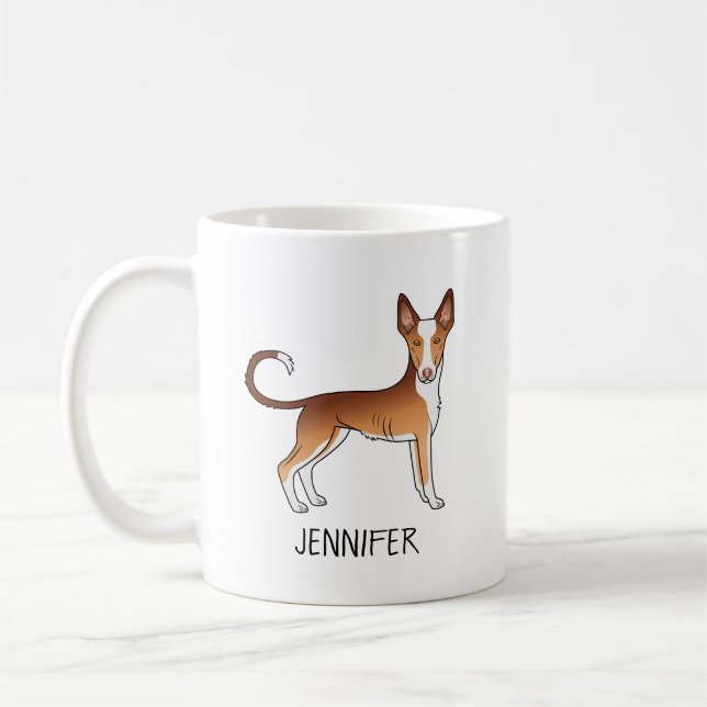 Röd & Vit Ivizanhund Slät Päls Hund Med Text Kaffemugg (Vänster)