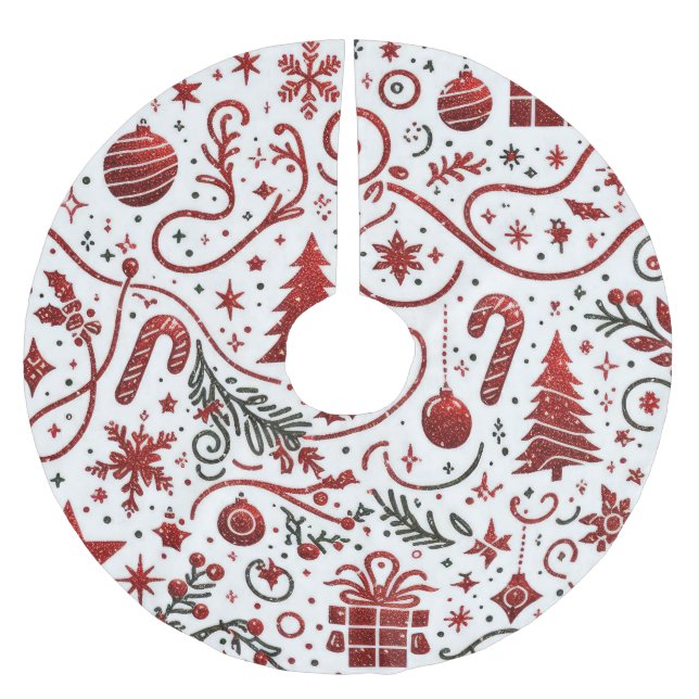 Röd Vit Jul Högtids Trädskört Julgransmatta Borstad Polyester (Framsidan)