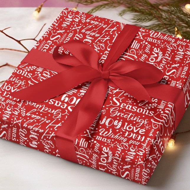 Röd Vit Jul Kalligrafi Typografi Mönster Presentpapper (Skapare uppladdad)