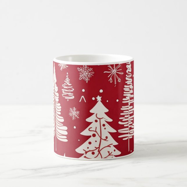 Röd vit julgran Snöflingemönster  Kaffemugg (Center)