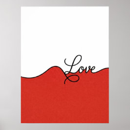 Röd & Vit Kärlek Kursiv Väggtryck Poster