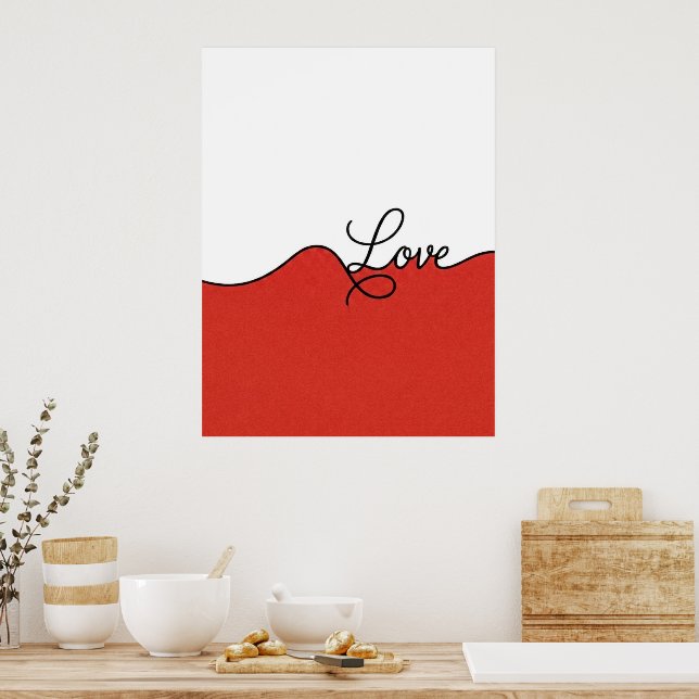 Röd & Vit Kärlek Kursiv Väggtryck Poster (Kök)