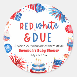 Röd, vit & kommande könsneutral baby shower runt klistermärke