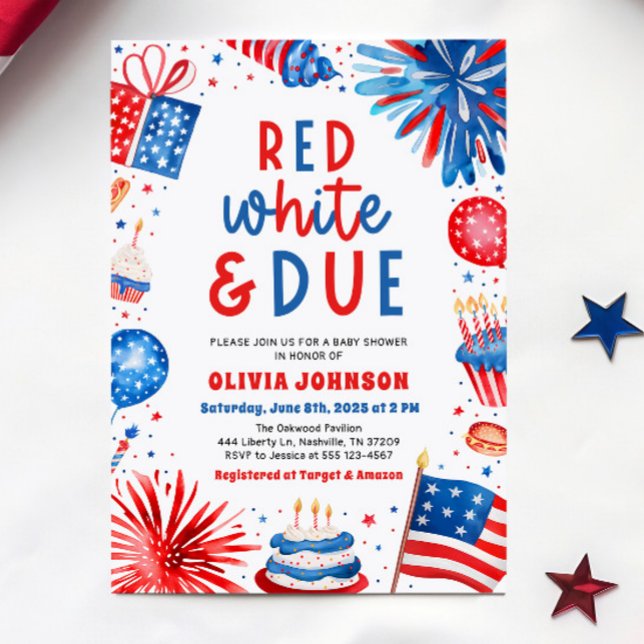 Röd, Vit & Kommande Könsneutrala Barnkalas Inbjudningar (Red, White & Due Gender Neutral Baby Shower Invitation)