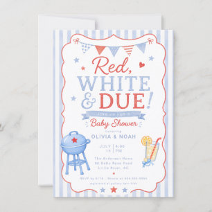 Röd Vit & Kommer BBQ Baby Shower Inbjudan