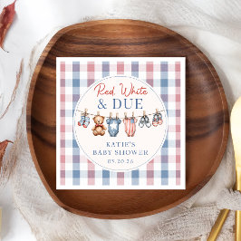 Röd Vit & Kommer Snart Klädstreck Baby Shower Serv Pappersservett