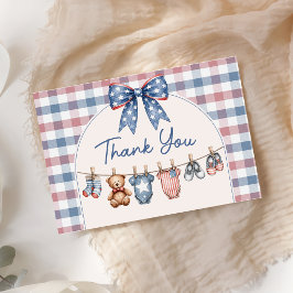 Röd Vit & Kommer Snart Pojke Baby Shower Tacksamhe Tack Kort