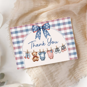 Röd Vit & Kommer Snart Pojke Baby Shower Tacksamhe Tack Kort