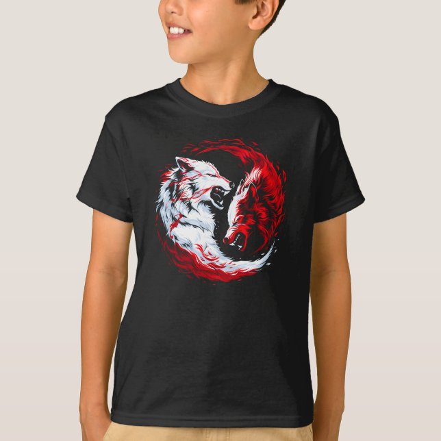 Röd vit kosmisk vargkrigare t shirt (Framsida)