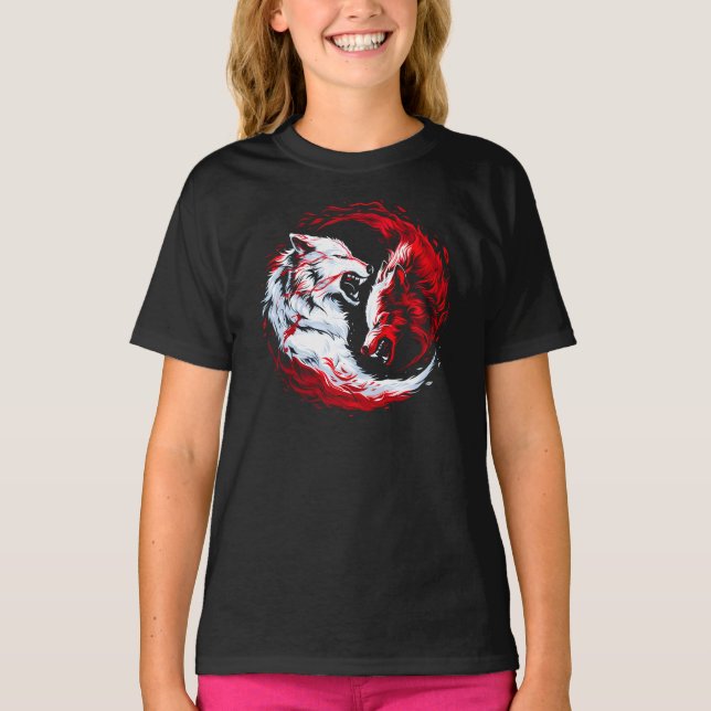 Röd vit kosmisk vargkrigare t shirt (Framsida)