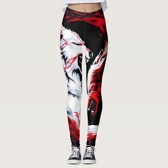 Röd vit kosmos varg krigare leggings (Framsida)