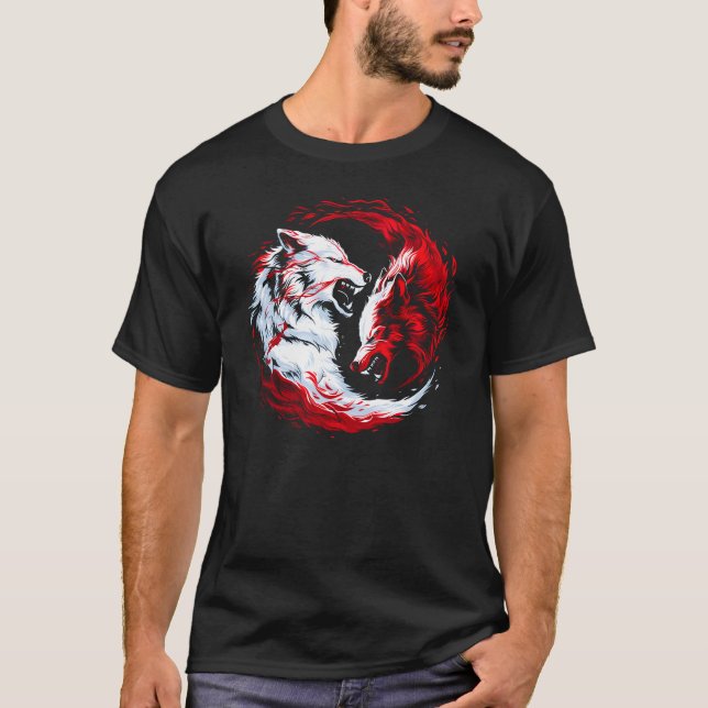 Röd vit kosmos varg krigare t shirt (Framsida)