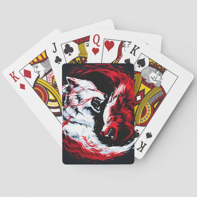 Röd vit kosnisk vargkrigare casinokort (Baksidan)