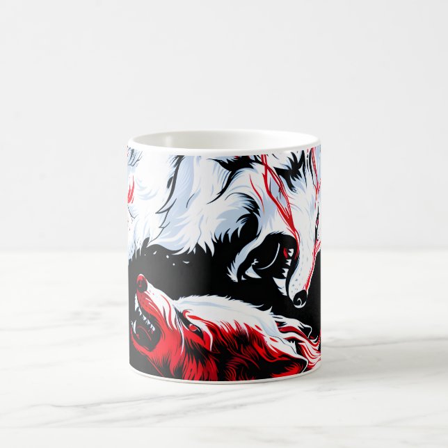 Röd vit kosnisk vargkrigare kaffemugg (Center)