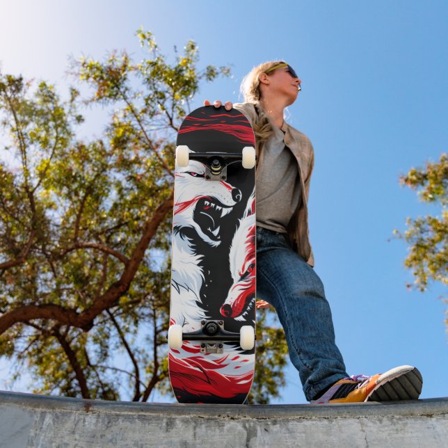 Röd vit kosnisk vargkrigare mini skateboard bräda 18,5 cm (Utomhus 1)