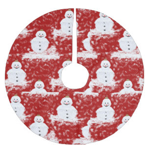 Röd Vit Leende Snöman Jul Högtid Julgransmatta Borstad Polyester