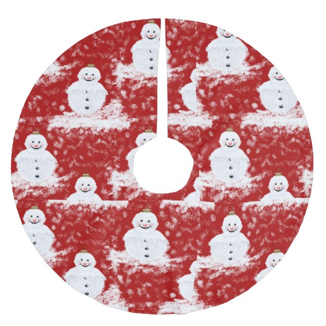 Röd Vit Leende Snöman Jul Högtid Julgransmatta Borstad Polyester (Framsidan)