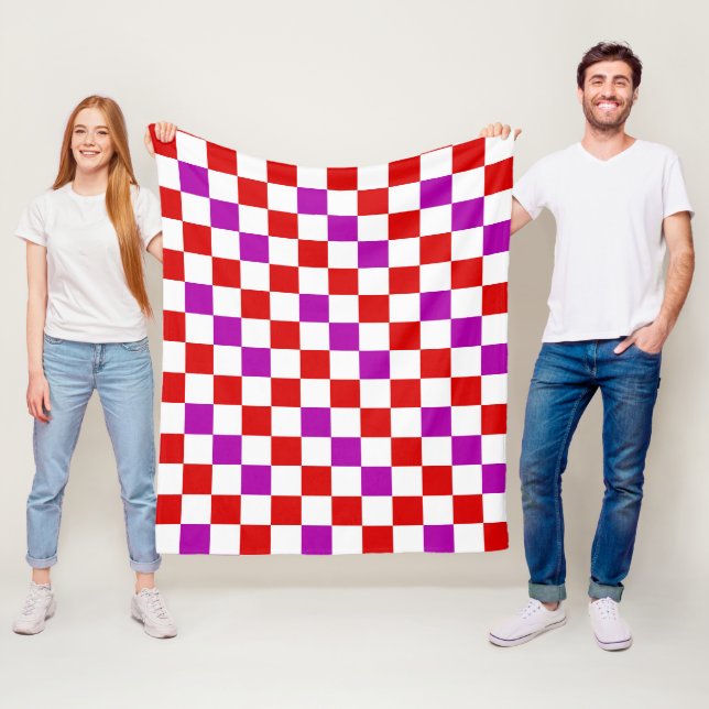 Röd vit lila rutig mönsterdesign  fleecefilt (På plats)