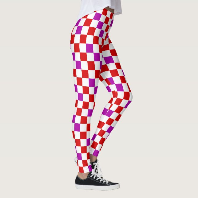 Röd vit lila rutig mönsterdesign  leggings (Höger)
