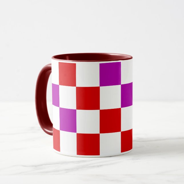 Röd vit lila rutig mönsterdesign  mugg (Framsida vänster)