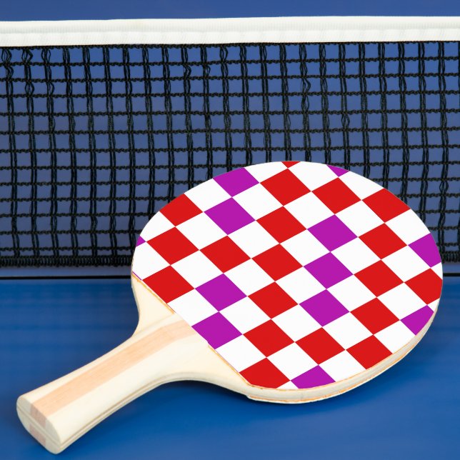 Röd vit lila rutig mönsterdesign  pingisracket (Insitu)