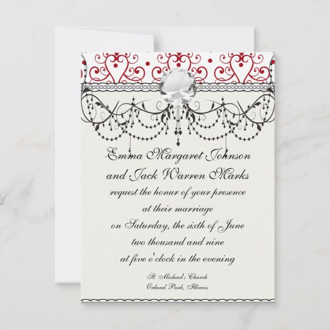 röd vit ljuskrona hjärta damaskus inbjudningar (Framsida)