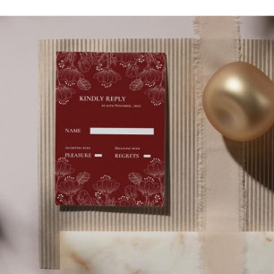 Röd Vit Minimalistisk Blommig Bröllop RSVP