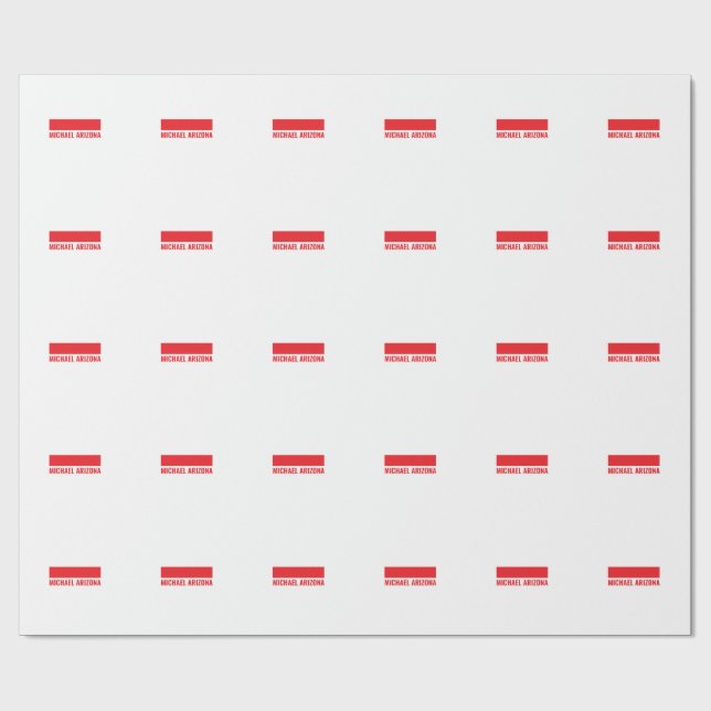 Röd & Vit Minimalistisk Enkel Namn Presentpapper (Platt)