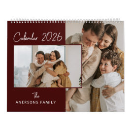 Röd & Vit Minimalistisk Estetisk Familjefoto Kalender