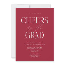 Röd Vit Modern Minimalist Examen Invitation