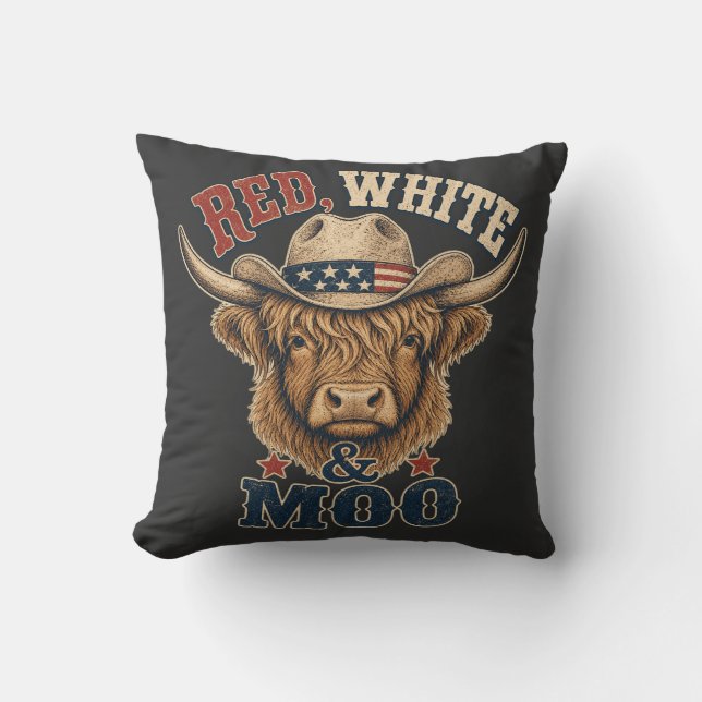 Röd, Vit & Moo Highland Ko  Kudde (Framsida)